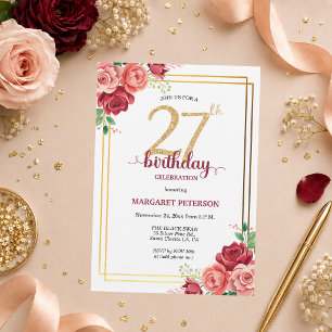 Invitation Fête d'anniversaire élégante Gold Blush Floral 27 