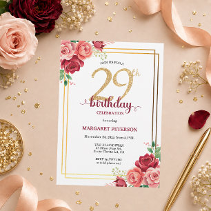 Invitation Fête d'anniversaire élégante Gold Blush Floral 29 