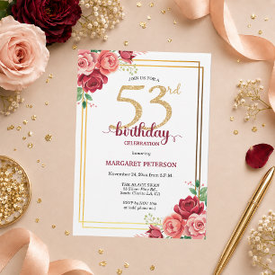 Invitation Fête d'anniversaire élégante Gold Blush Floral 53è