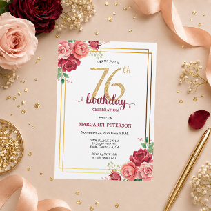 Invitation Fête d'anniversaire élégante Gold Blush Floral 76 
