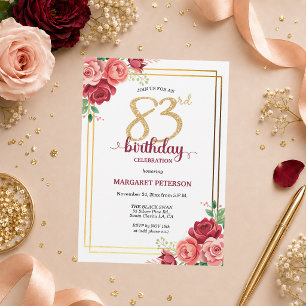 Invitation Fête d'anniversaire élégante Gold Blush Floral 83è