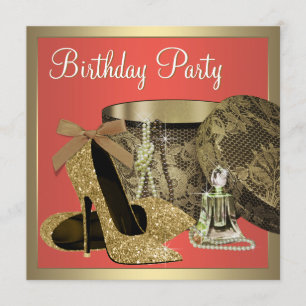 Invitation Fête d'anniversaire élégante guave corail et or