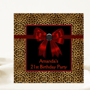 Invitation Fête d'anniversaire élégante léopard rouge