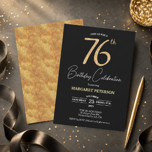 Invitation Fête d'anniversaire élégante noire avec paillettes