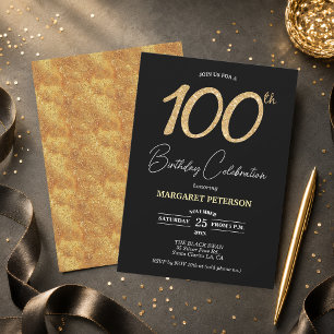 Invitation Fête d'anniversaire élégante noire avec paillettes
