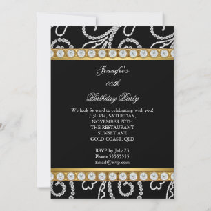 Invitation Fête d'anniversaire élégante or noir blanc diamant