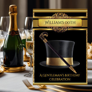 Invitation Fête d'anniversaire élégante or noir messieurs