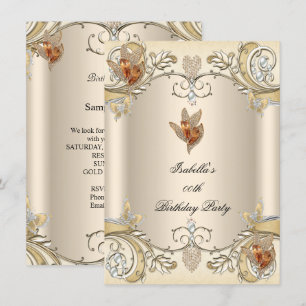 Invitation Fête d'anniversaire élégante papillon crème beige