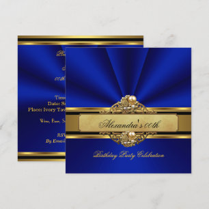 Invitation Fête d'anniversaire élégante perle bleu roi or