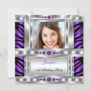 Invitation Fête d'anniversaire élégante photo zèbre argent vi