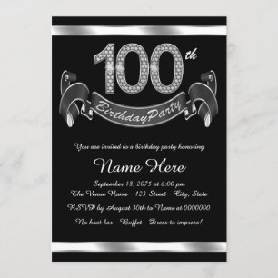 Invitation Fête d'anniversaire élégante pour 100 ans