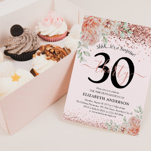 Invitation Fête d'anniversaire élégante rose et paillettes po