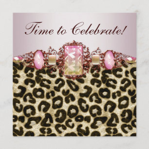 Invitation Fête d'anniversaire élégante rose gold léopard ros