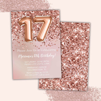 Invitation Fête d'anniversaire élégante Rose Gold pour fille 