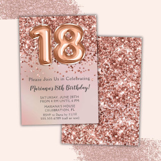 Invitation Fête d'anniversaire élégante Rose Gold pour fille 