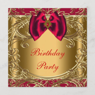 Invitation Fête d'anniversaire élégante rouge et or