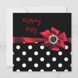 Invitation Fête d'anniversaire élégante rouge noir blanc à po