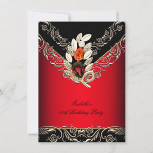 Invitation Fête d'anniversaire élégante rouge noir caramel or