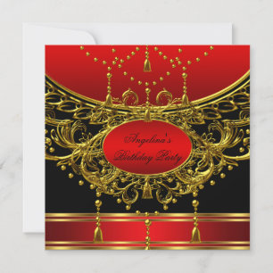 Invitation Fête d'anniversaire élégante rouge or royale