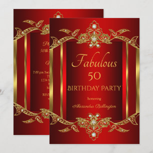 Invitation Fête d'anniversaire élégante royale rouge or
