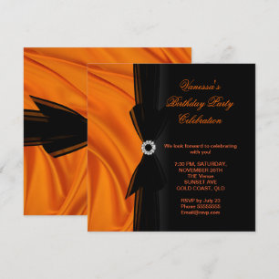 Invitation Fête d'anniversaire élégante Soie orange noir