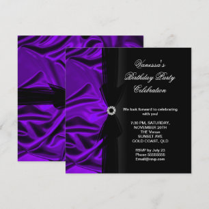 Invitation Fête d'anniversaire élégante Soie violet foncé noi
