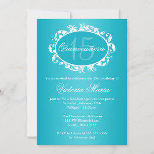 Invitation Fête d'anniversaire élégante turquoise pour Quince