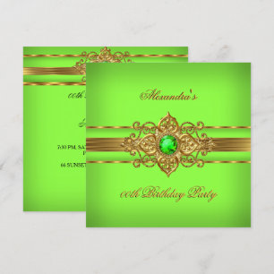 Invitation Fête d'anniversaire élégante vert citron et or bij
