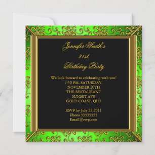 Invitation Fête d'anniversaire élégante vert citron noir or