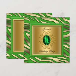 Invitation Fête d'anniversaire élégante vert citron or zèbre