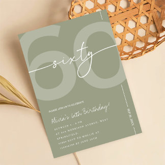 Invitation Fête d'anniversaire élégante vert sauge pour les 6