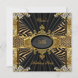 Invitation Fête d'anniversaire élégante Zèbre Or Léopard 50 a