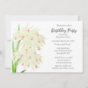 Invitation Fête d'anniversaire Élégantes Orchidées Blanches p