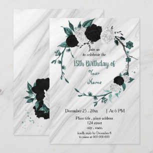 Invitation Fête d'anniversaire en blanc turquoise bleu noir