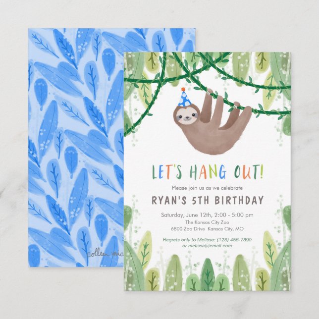 Invitation Fête d'anniversaire en bleu et blanc (Devant / Derrière)