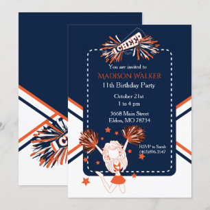 Invitation Fête d'anniversaire en bleu foncé et orange