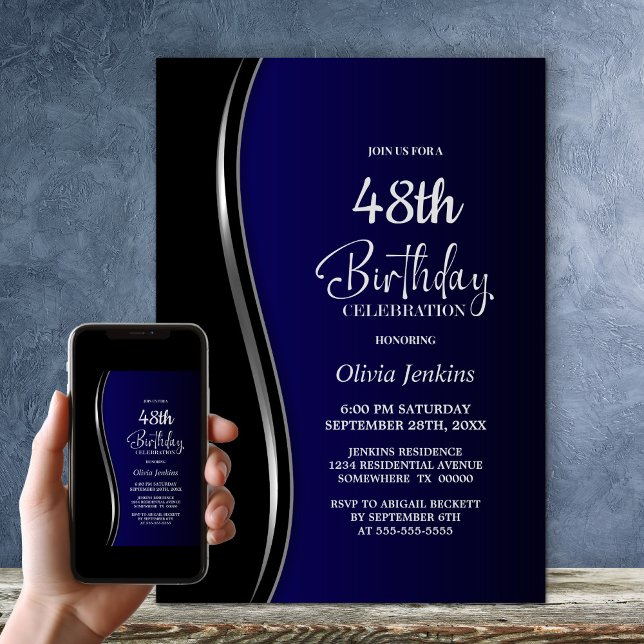 Invitation Fête d'anniversaire en bleu noir (Créateur téléchargé)