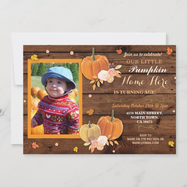 Invitation Fête d'anniversaire en bois d'automne de (Devant)