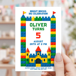 Invitation Fête d'anniversaire en brique colorée avec château