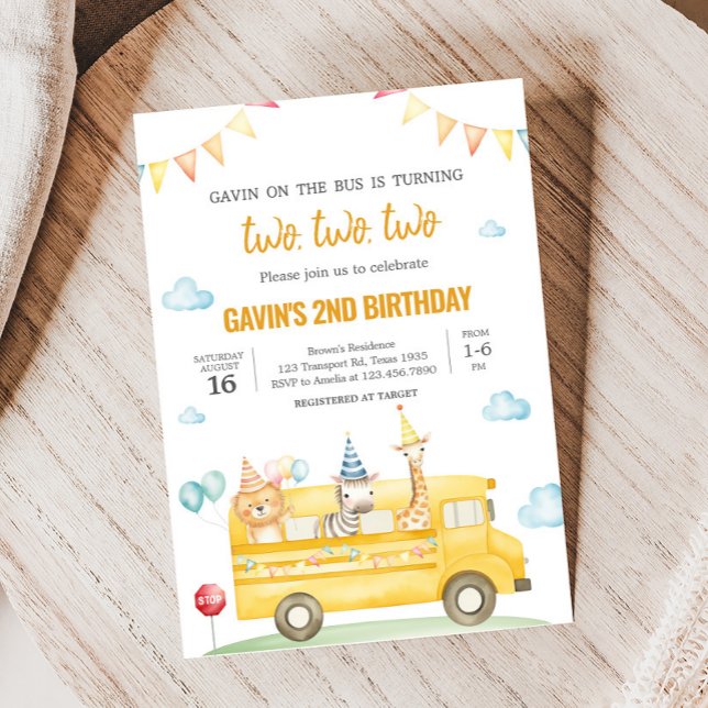 Invitation Fête d'anniversaire en bus scolaire jaune (School Bus Birthday Party Invitation)