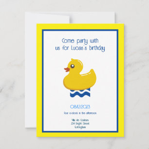 Invitation fête d'anniversaire en caoutchouc jaune canard