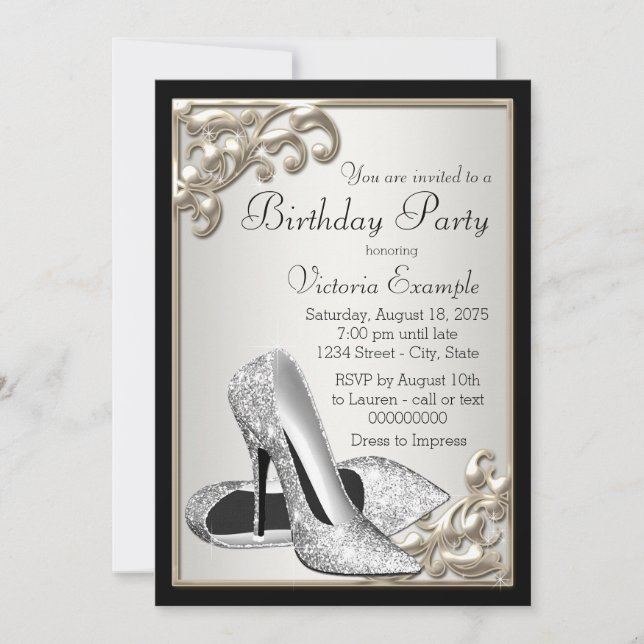 Invitation Fête d'anniversaire en ivoire d'argent (Devant)