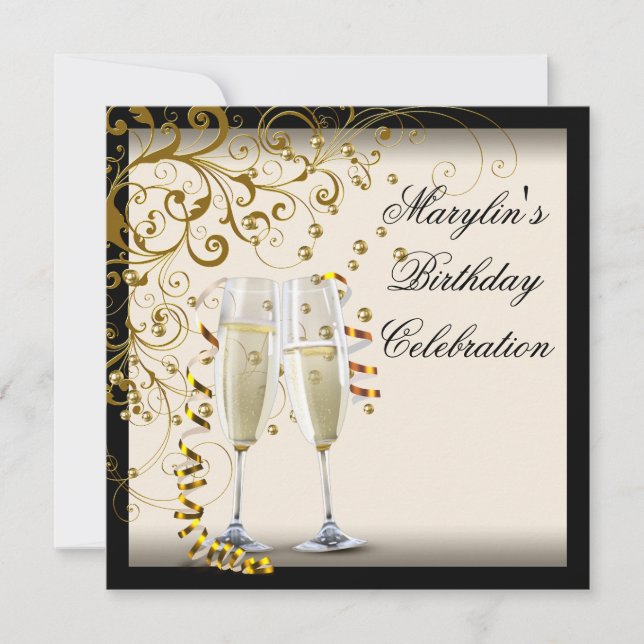 Invitation Fête d'anniversaire en ivoire et or (Devant)