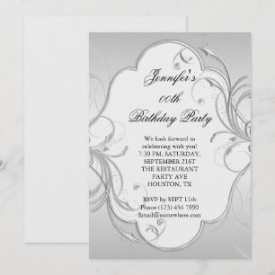 Invitation Fête d'anniversaire encadrée avec flourish argenté