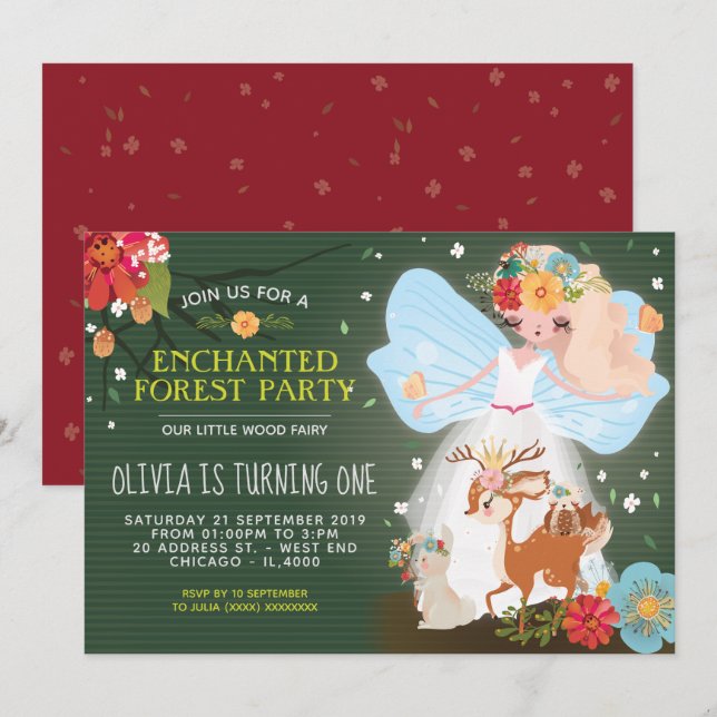 Invitation Fête d'anniversaire Enchanted Forest Fairy (Devant / Derrière)