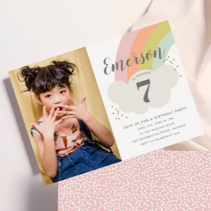 Invitation Fête d'anniversaire enfant arc-en-ciel pastel
