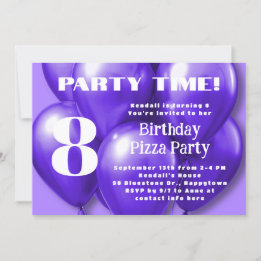 Invitation Fête d'anniversaire enfant Ballons Violets
