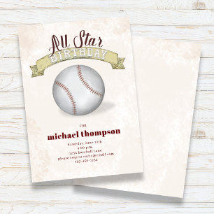 Invitation Fête d'anniversaire enfant baseball Vintage Custom