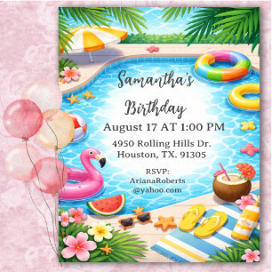 Invitation Fête d'anniversaire ensoleillée d'été au bord de l