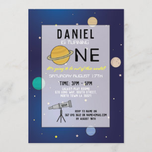 Invitation Fête d'anniversaire Espace Galaxy Planètes 1er Un